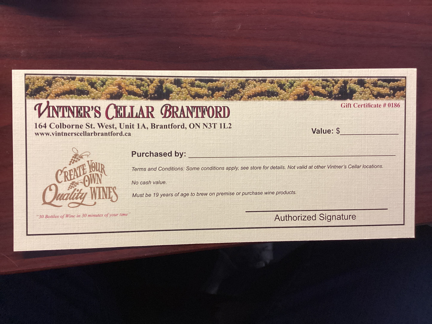Vintner’s Cellar Brantford Gift Certificate