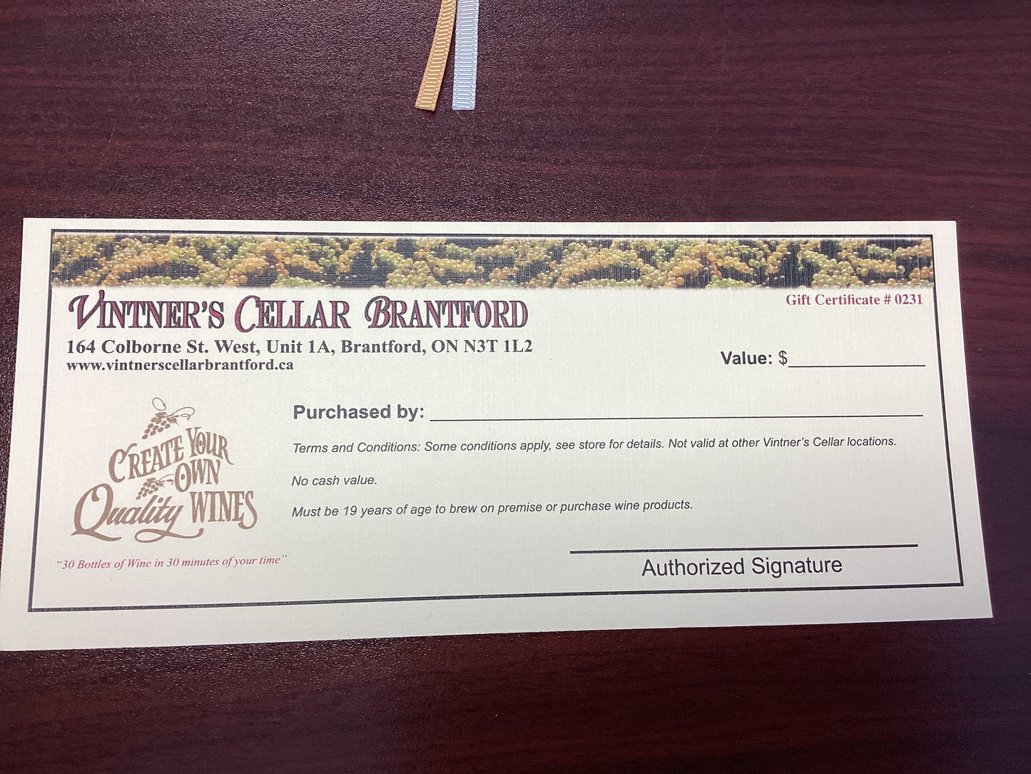 Vintner’s Cellar Gift Certificate